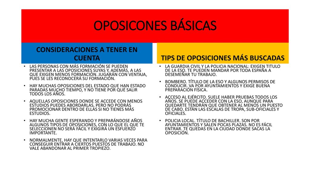 CONSIDERACIONES A TENER EN CUENTA TIPS DE OPOSICIONES MÁS BUSCADAS