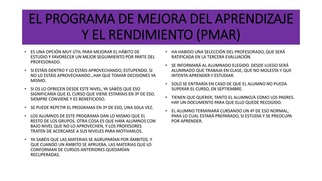 EL PROGRAMA DE MEJORA DEL APRENDIZAJE Y EL RENDIMIENTO (PMAR)