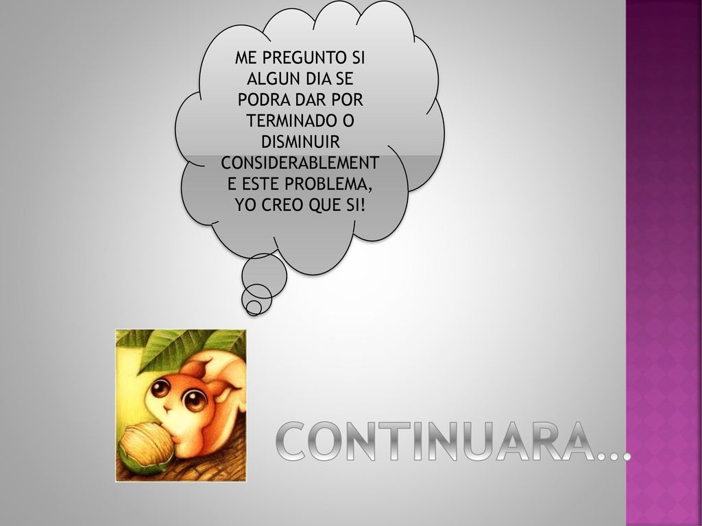 ME PREGUNTO SI ALGUN DIA SE PODRA DAR POR TERMINADO O DISMINUIR CONSIDERABLEMENTE ESTE PROBLEMA, YO CREO QUE SI!