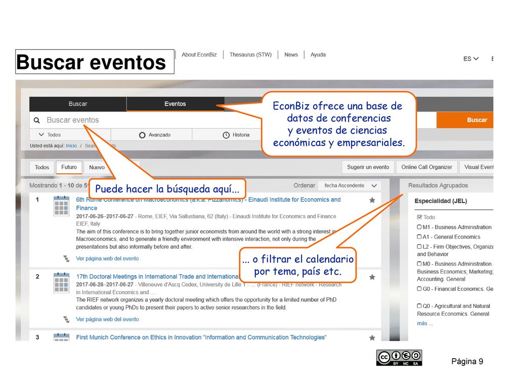 Buscar eventos EconBiz ofrece una base de datos de conferencias