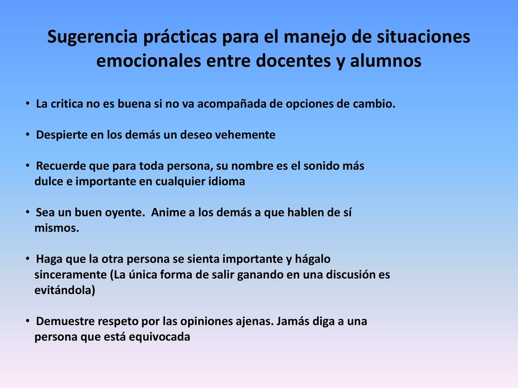 Sugerencia prácticas para el manejo de situaciones emocionales entre docentes y alumnos