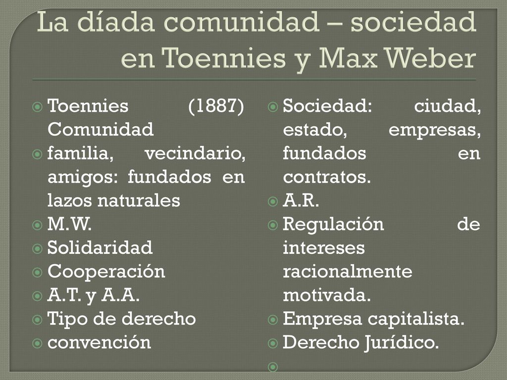 La díada comunidad – sociedad en Toennies y Max Weber