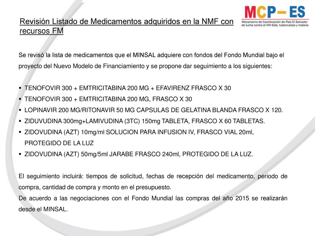 Revisión Listado de Medicamentos adquiridos en la NMF con recursos FM