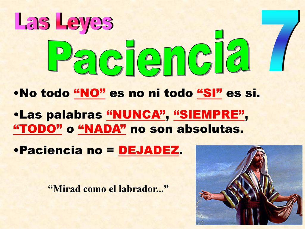 7 Las Leyes Paciencia No todo NO es no ni todo SI es si.