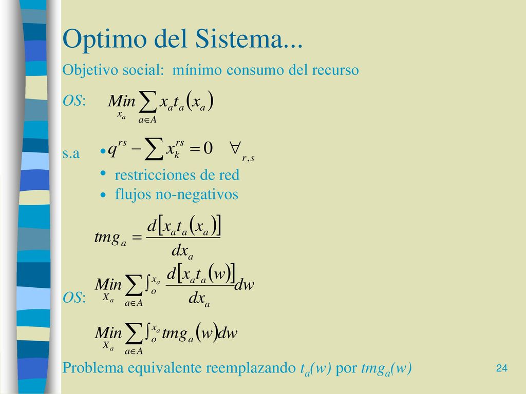 Optimo del Sistema... Objetivo social: mínimo consumo del recurso OS: