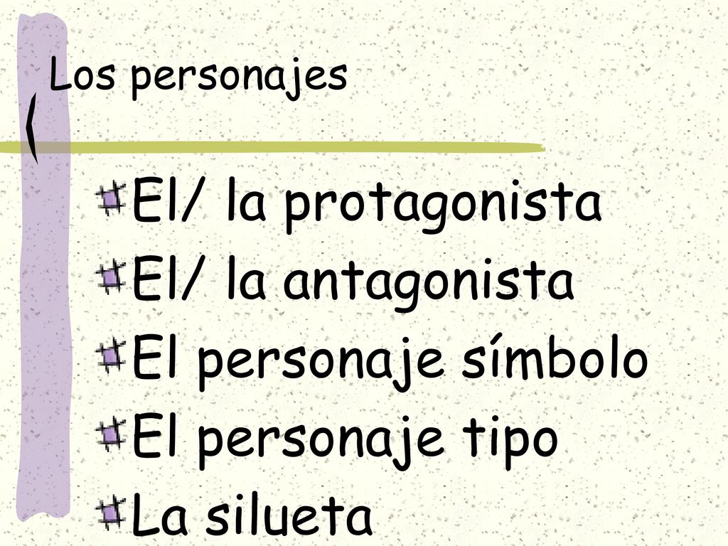 El/ la protagonista El/ la antagonista El personaje símbolo