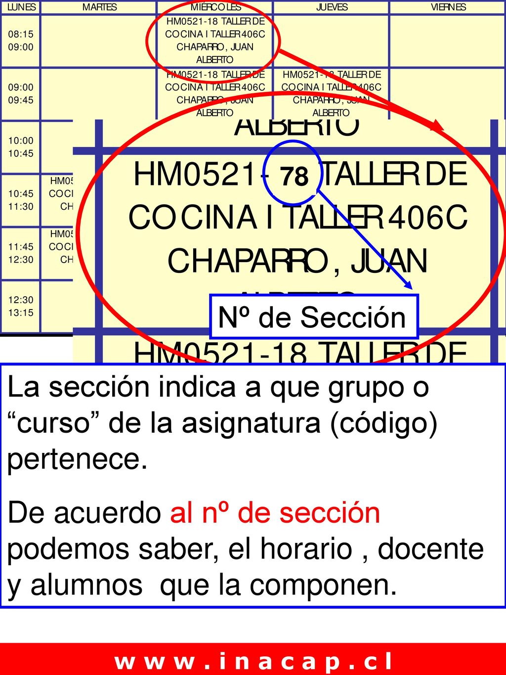 Nº de Sección La sección indica a que grupo o curso de la asignatura (código) pertenece.