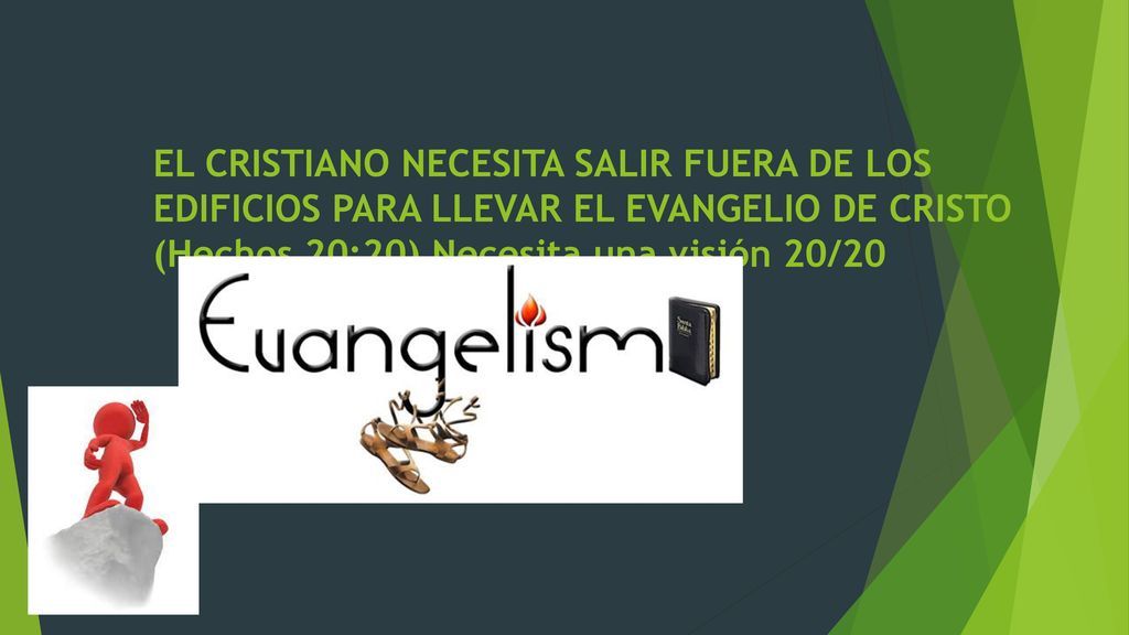 EL CRISTIANO NECESITA SALIR FUERA DE LOS EDIFICIOS PARA LLEVAR EL EVANGELIO DE CRISTO (Hechos 20:20) Necesita una visión 20/20