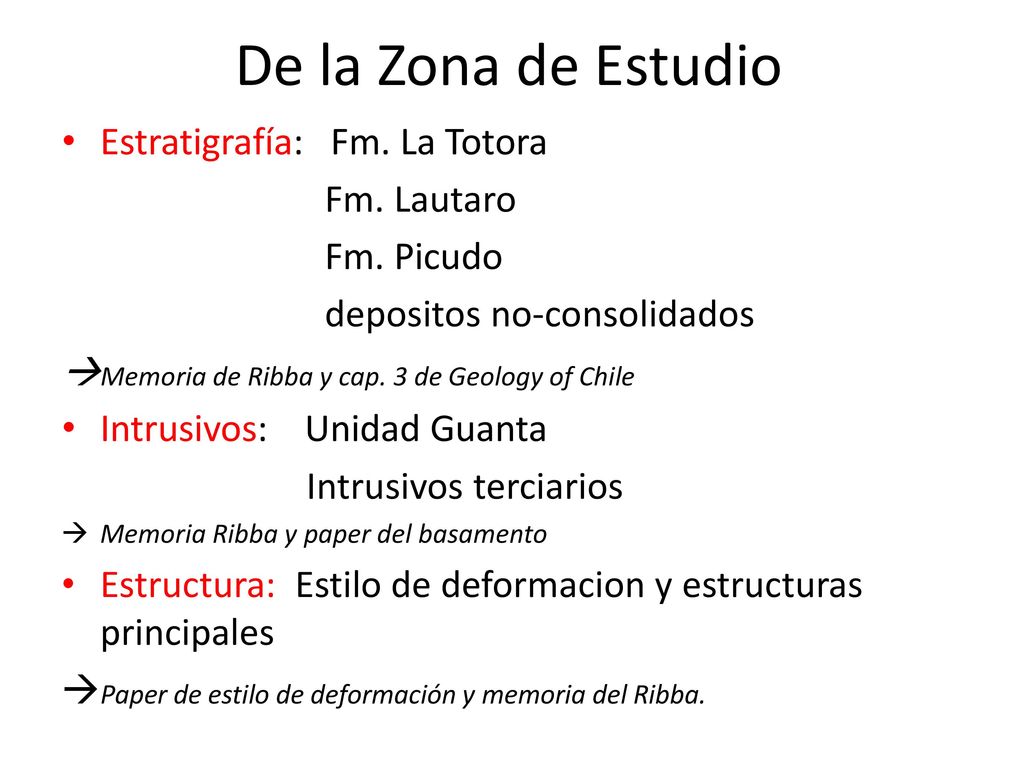 De la Zona de Estudio Estratigrafía: Fm. La Totora Fm. Lautaro