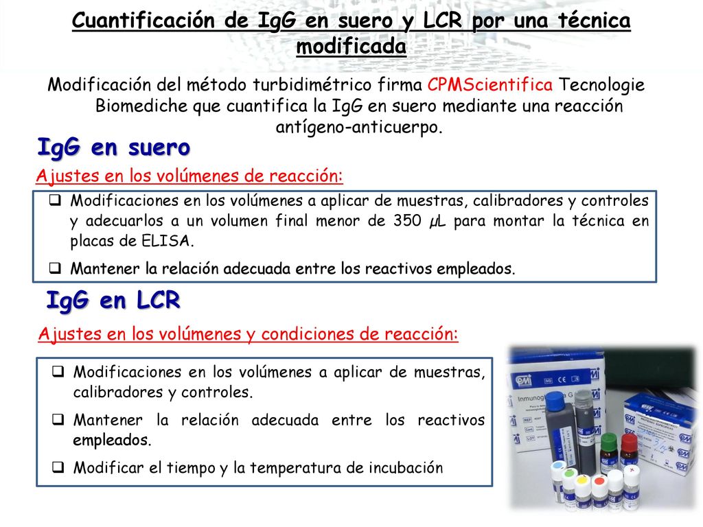 Cuantificación de IgG en suero y LCR por una técnica modificada