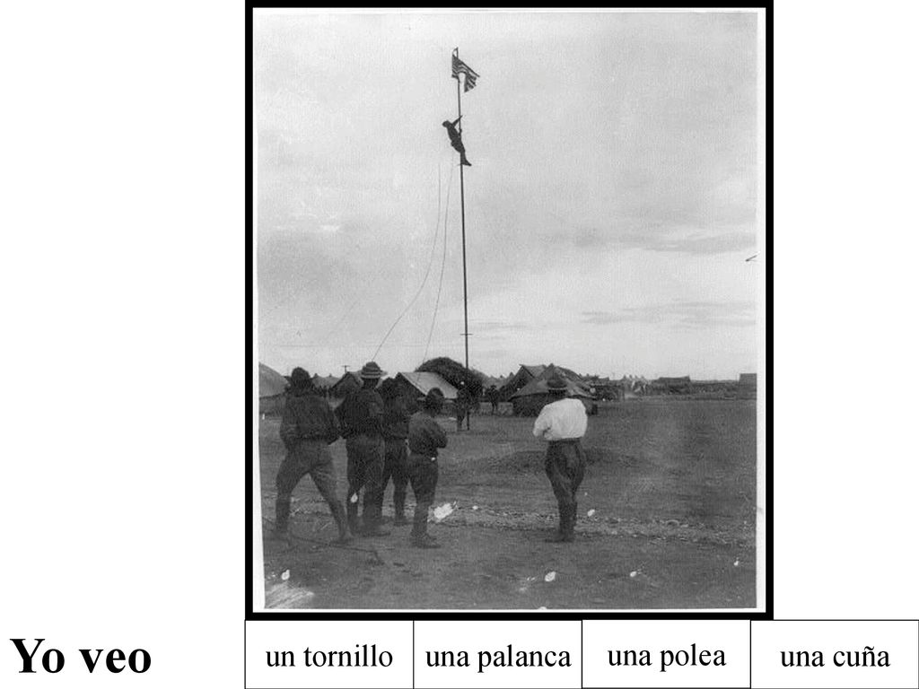 Yo veo un tornillo una palanca una polea una cuña