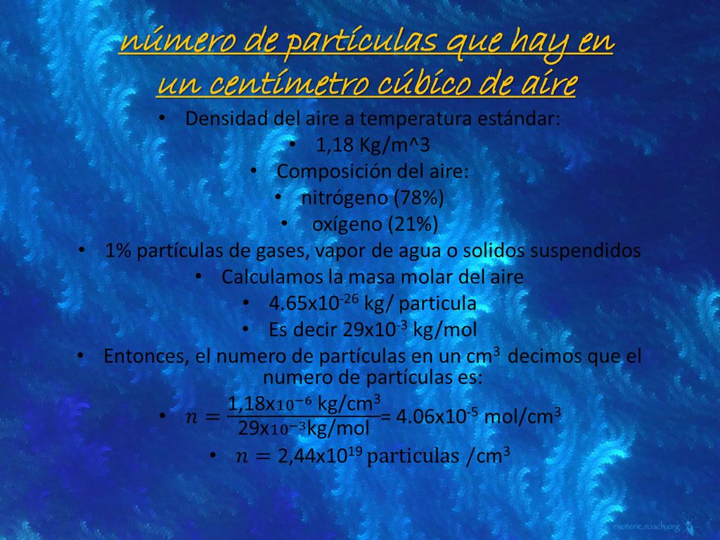 número de partículas que hay en un centímetro cúbico de aire