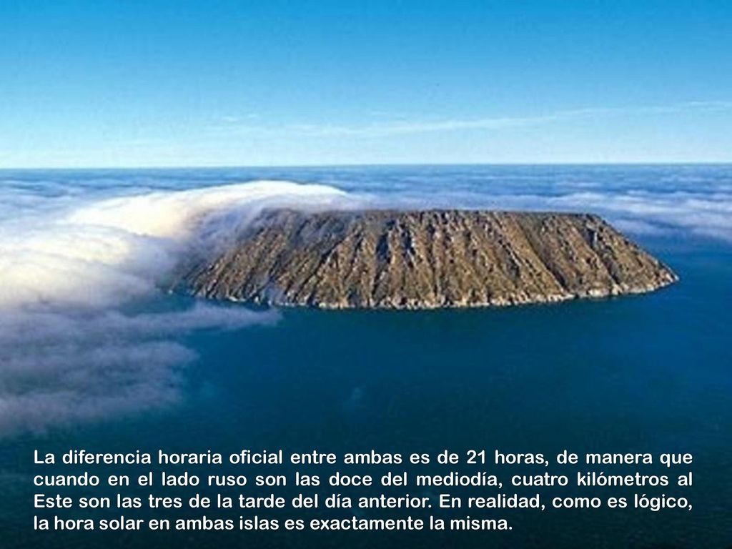 La diferencia horaria oficial entre ambas es de 21 horas, de manera que cuando en el lado ruso son las doce del mediodía, cuatro kilómetros al Este son las tres de la tarde del día anterior.