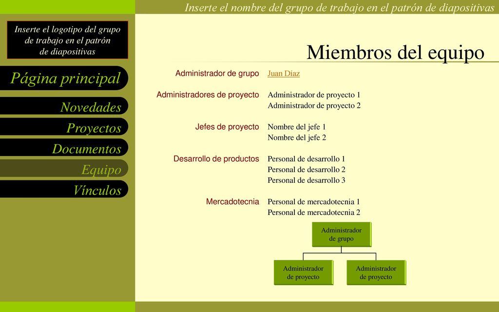 Miembros del equipo Administrador de grupo Administradores de proyecto