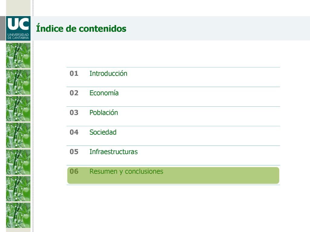 Índice de contenidos 01 Introducción 02 Economía 03 Población 04