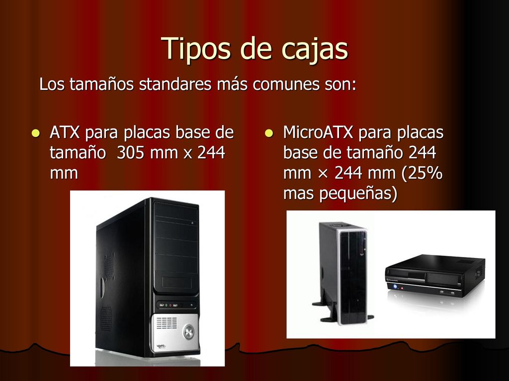 Tipos de cajas Los tamaños standares más comunes son: