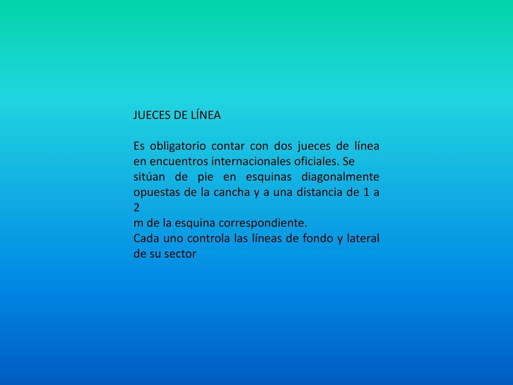JUECES DE LÍNEA Es obligatorio contar con dos jueces de línea en encuentros internacionales oficiales. Se.