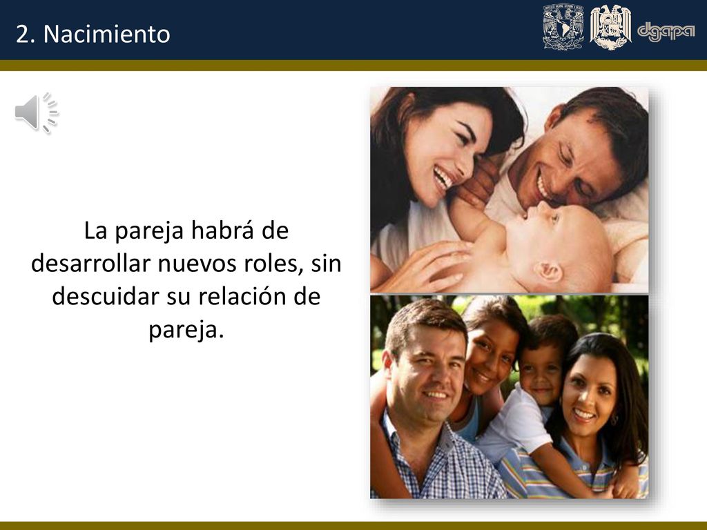 2. Nacimiento La pareja habrá de desarrollar nuevos roles, sin descuidar su relación de pareja.