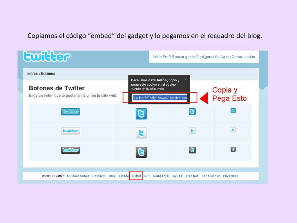 Copiamos el código embed del gadget y lo pegamos en el recuadro del blog.
