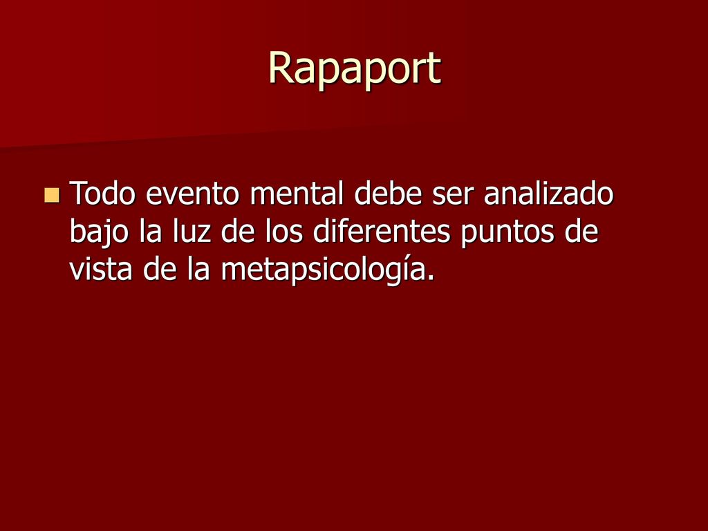 Rapaport Todo evento mental debe ser analizado bajo la luz de los diferentes puntos de vista de la metapsicología.