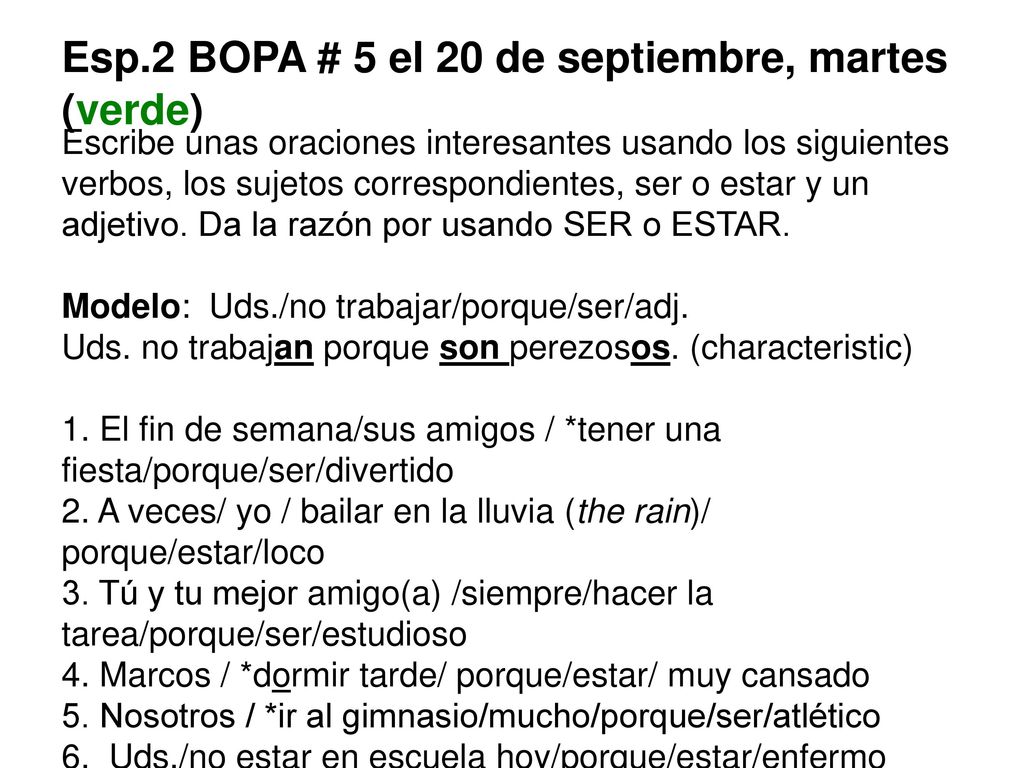 Esp.2 BOPA # 5 el 20 de septiembre, martes (verde)