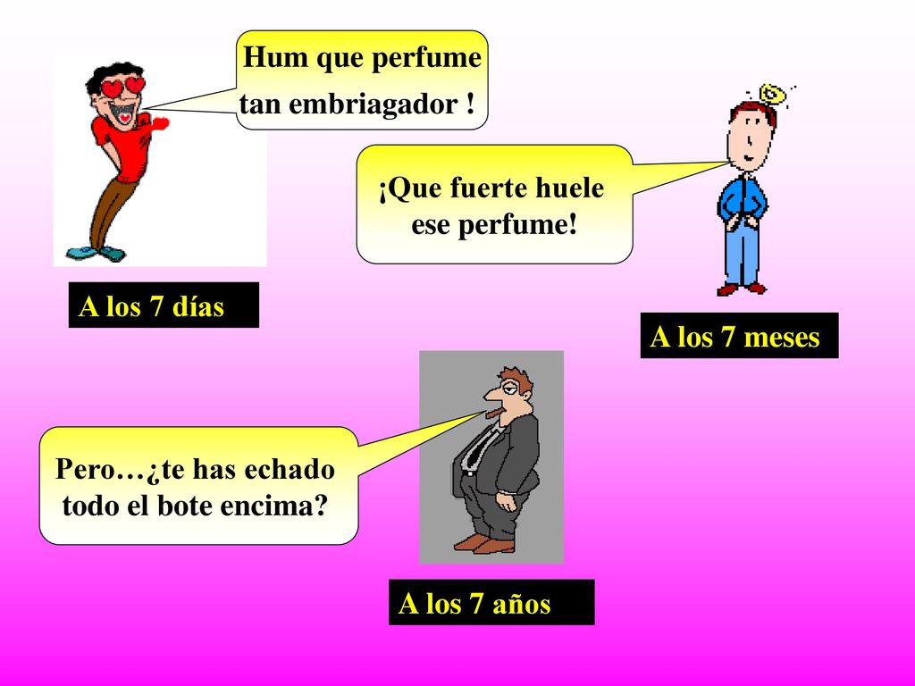 Hum que perfume tan embriagador ! ¡Que fuerte huele. ese perfume! A los 7 días. A los 7 meses. Pero…¿te has echado.
