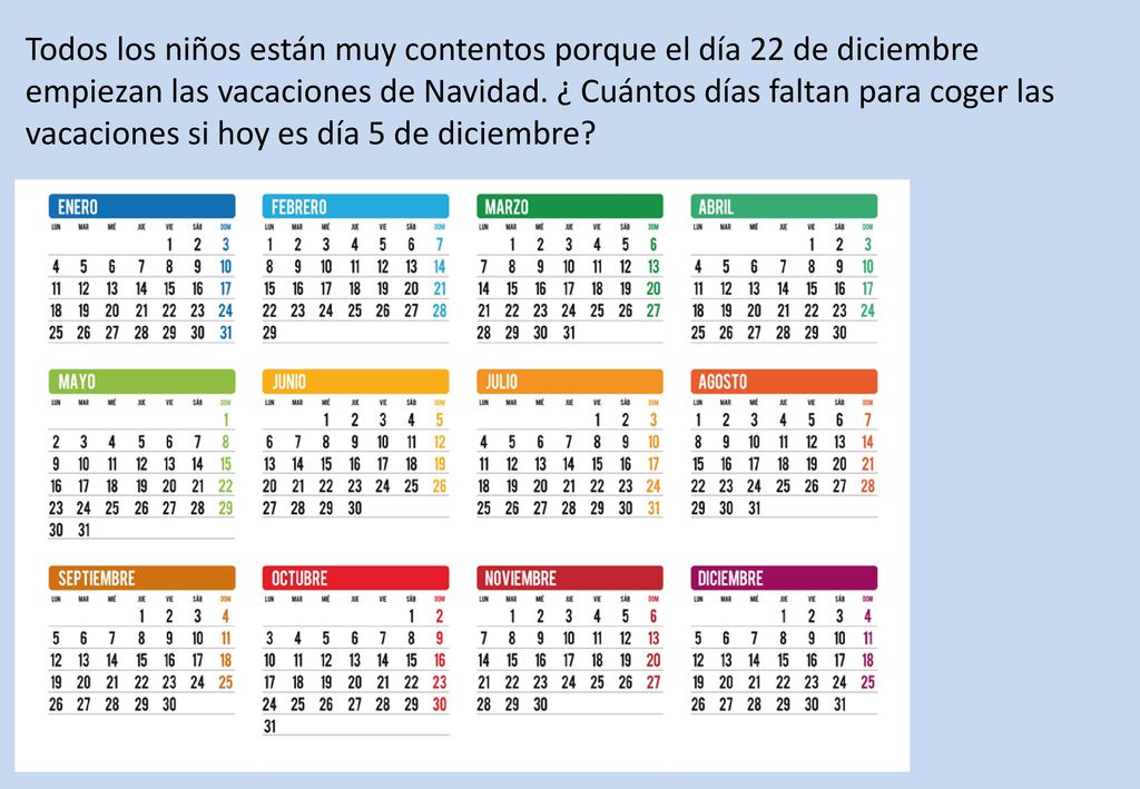 Todos los niños están muy contentos porque el día 22 de diciembre empiezan las vacaciones de Navidad.