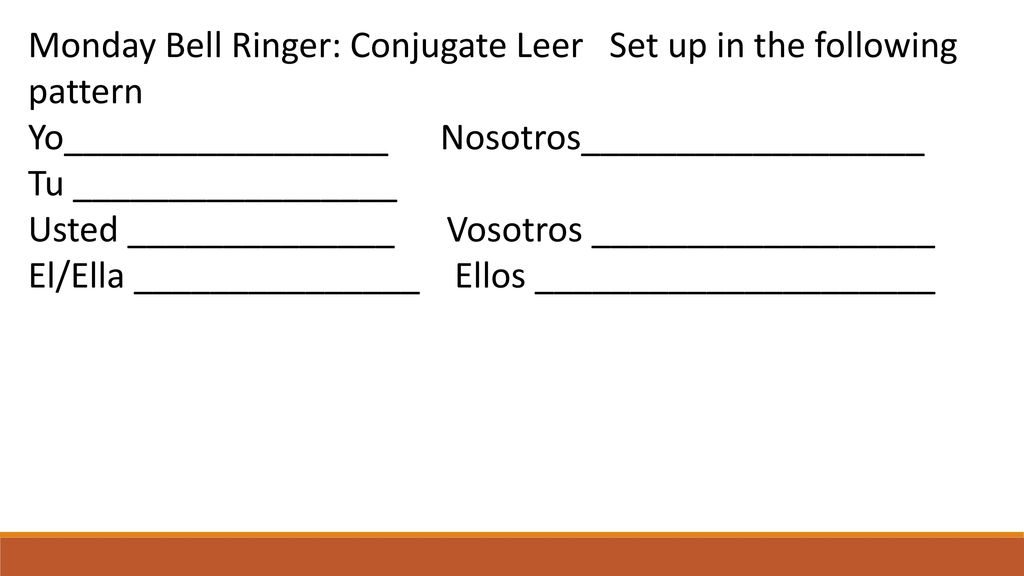 Monday Bell Ringer: Conjugate Leer Set up in the following pattern