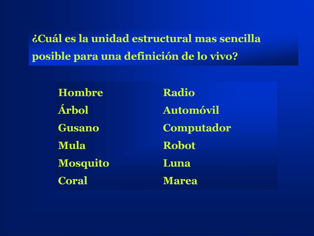 ¿Cuál es la unidad estructural mas sencilla posible para una definición de lo vivo
