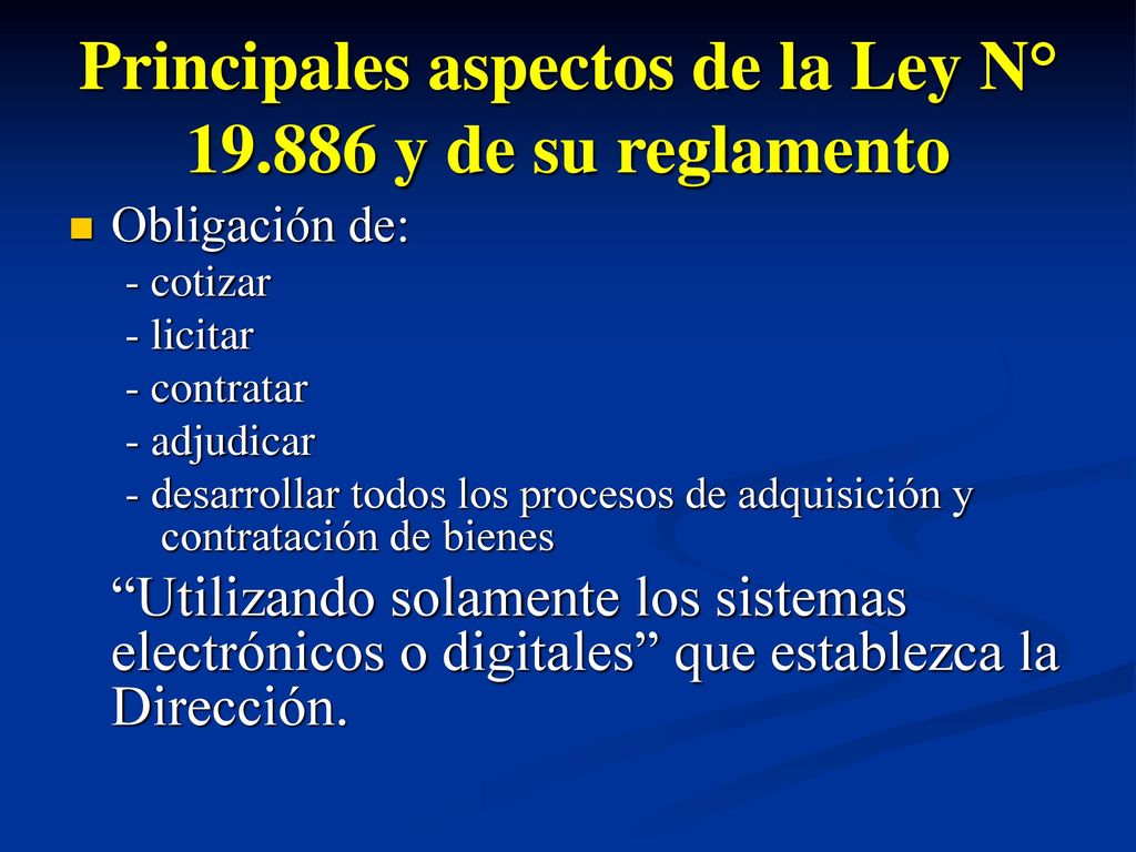 Principales aspectos de la Ley N° y de su reglamento
