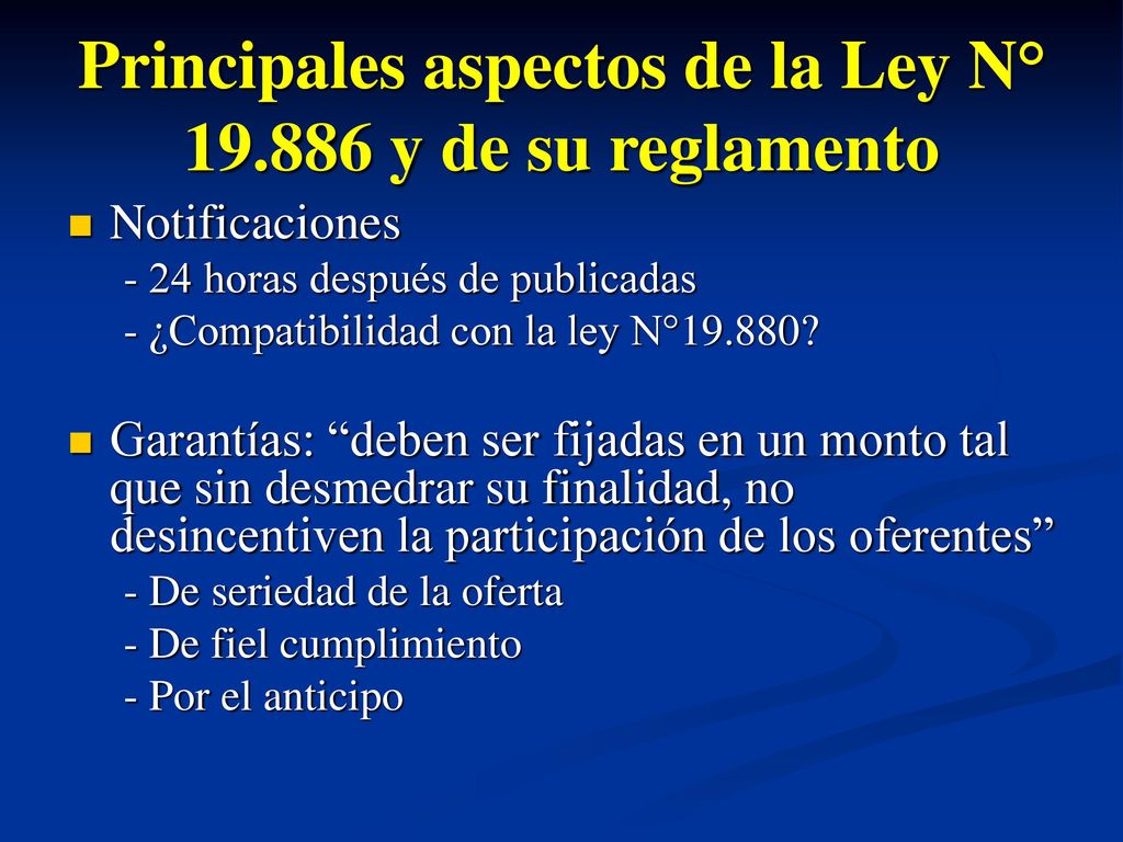 Principales aspectos de la Ley N° y de su reglamento