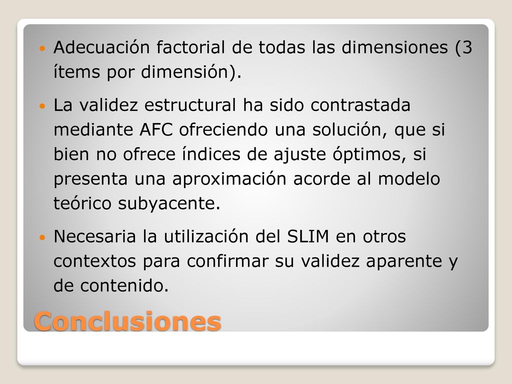 Adecuación factorial de todas las dimensiones (3 ítems por dimensión).
