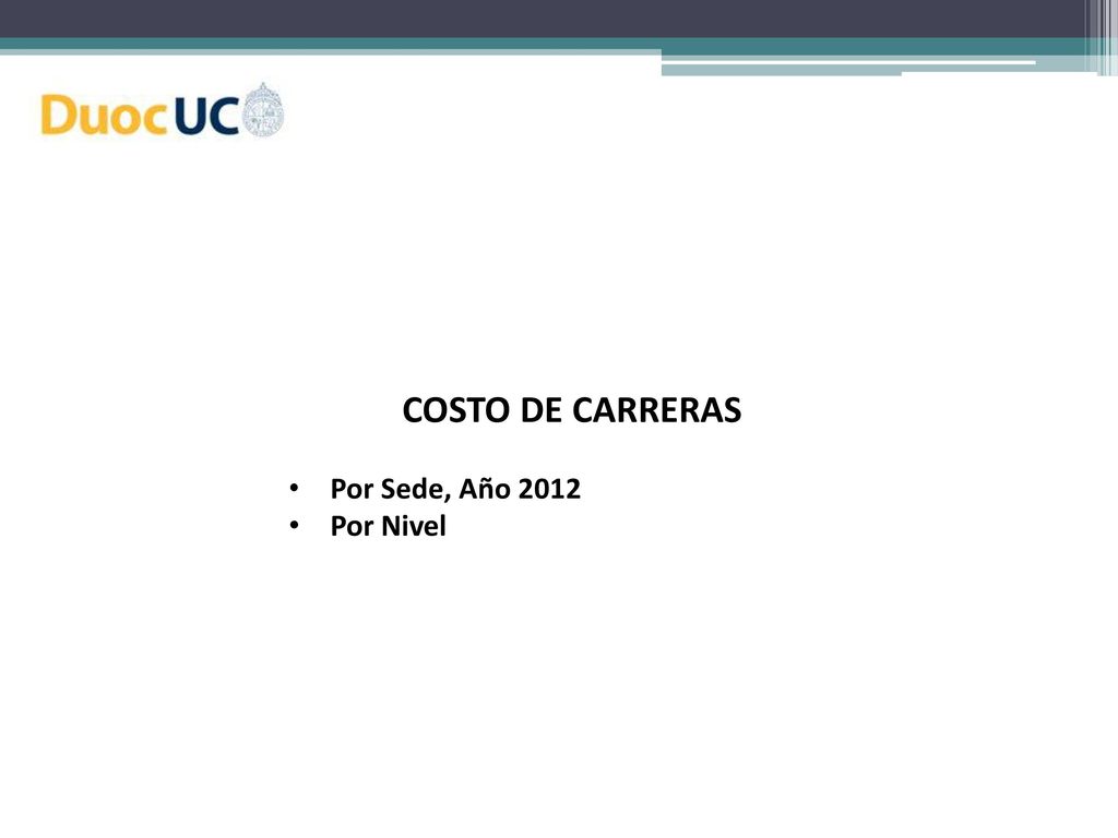 COSTO DE CARRERAS Por Sede, Año 2012 Por Nivel
