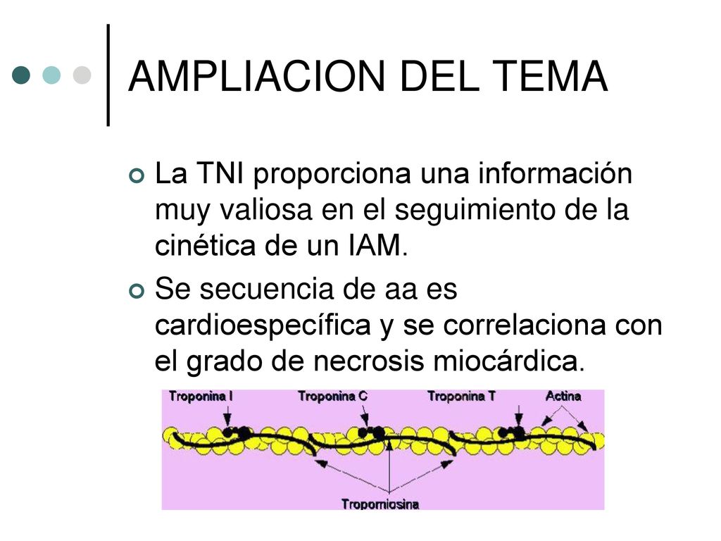 AMPLIACION DEL TEMA La TNI proporciona una información muy valiosa en el seguimiento de la cinética de un IAM.
