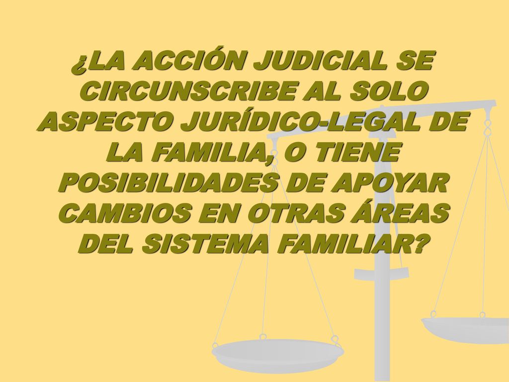 ¿LA ACCIÓN JUDICIAL SE CIRCUNSCRIBE AL SOLO ASPECTO JURÍDICO-LEGAL DE LA FAMILIA, O TIENE POSIBILIDADES DE APOYAR CAMBIOS EN OTRAS ÁREAS DEL SISTEMA FAMILIAR