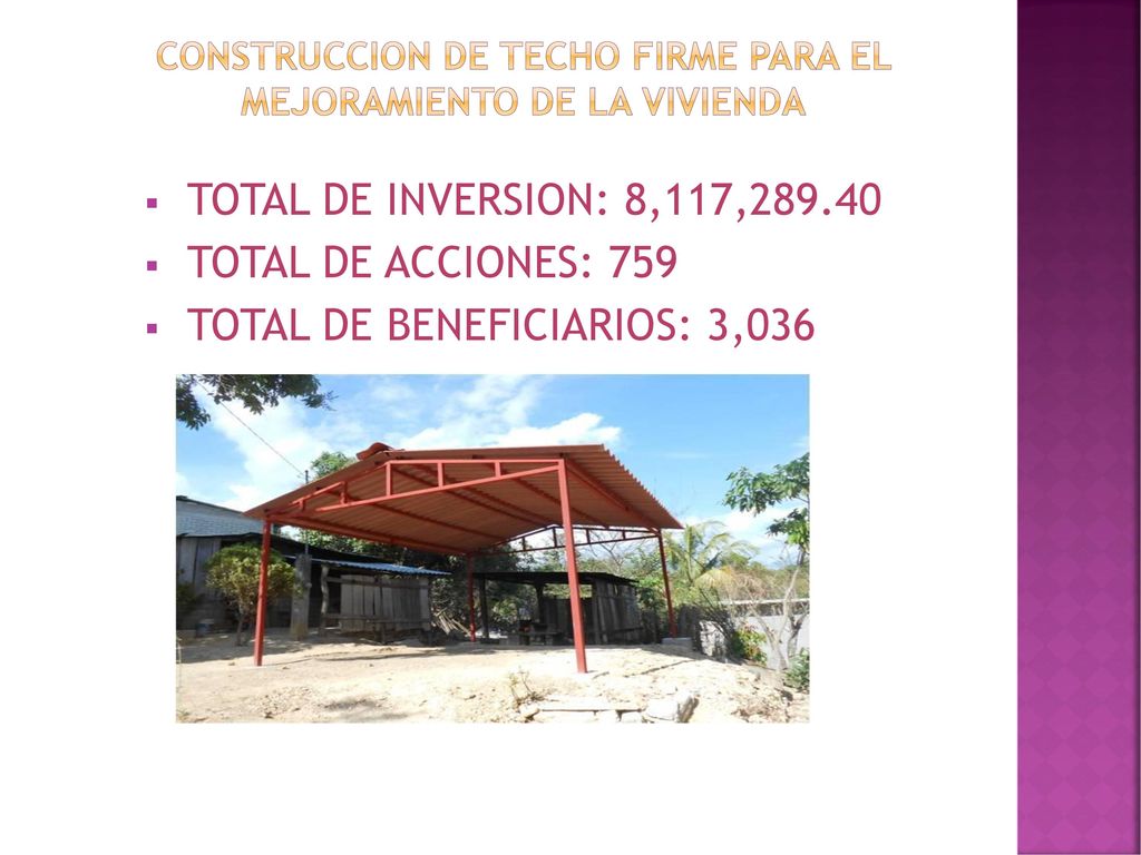 CONSTRUCCION DE TECHO FIRME PARA EL MEJORAMIENTO DE LA VIVIENDA
