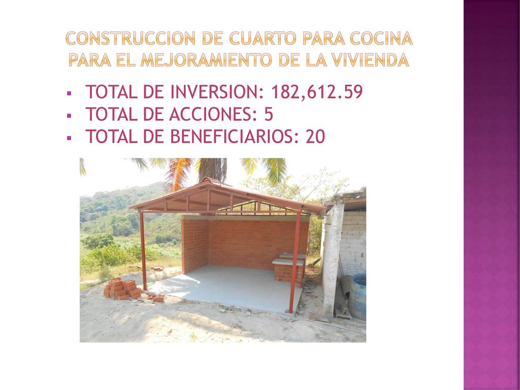CONSTRUCCION DE CUARTO PARA COCINA PARA EL MEJORAMIENTO DE LA VIVIENDA