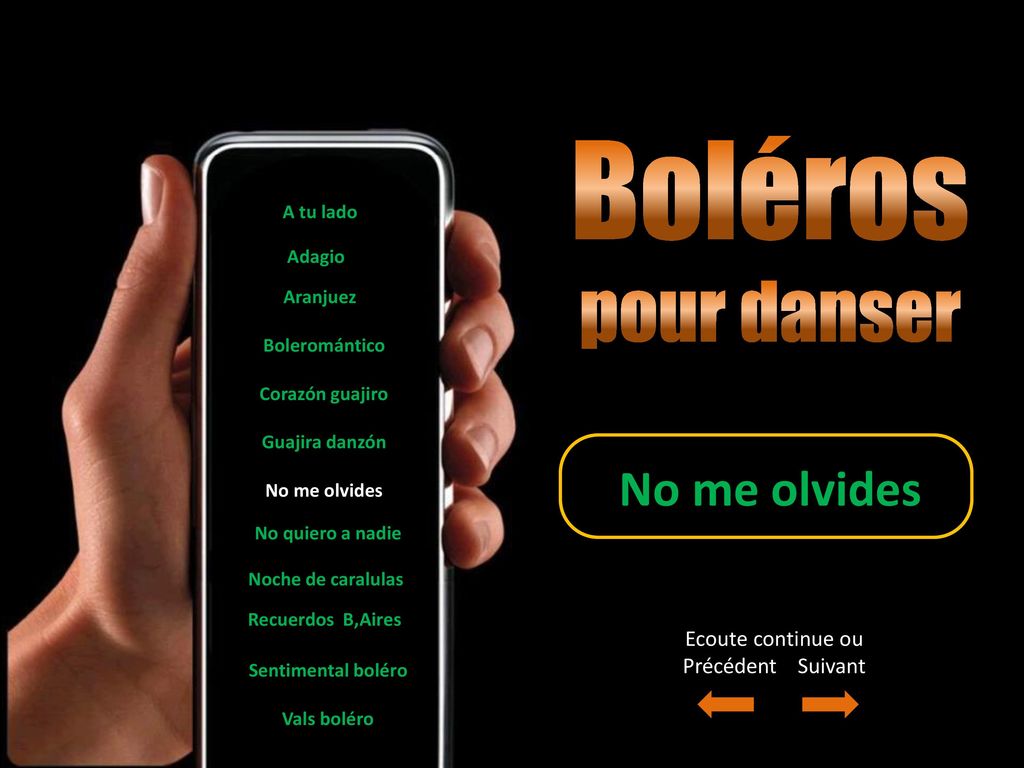 Boléros pour danser No me olvides Ecoute continue ou Précédent Suivant
