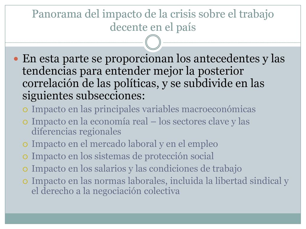 Panorama del impacto de la crisis sobre el trabajo decente en el país