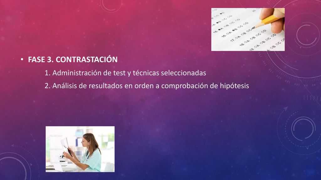 FASE 3. CONTRASTACIÓN 1. Administración de test y técnicas seleccionadas.