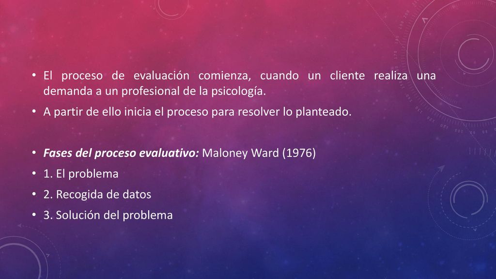 El proceso de evaluación comienza, cuando un cliente realiza una demanda a un profesional de la psicología.