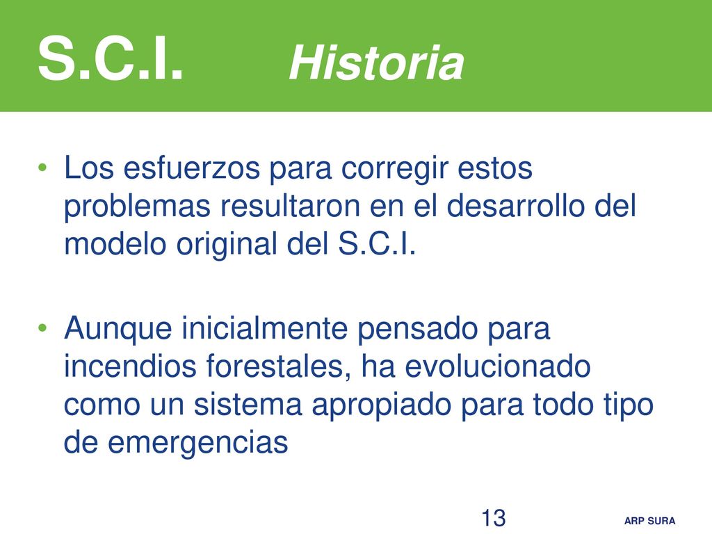 S.C.I. Historia Los esfuerzos para corregir estos problemas resultaron en el desarrollo del modelo original del S.C.I.