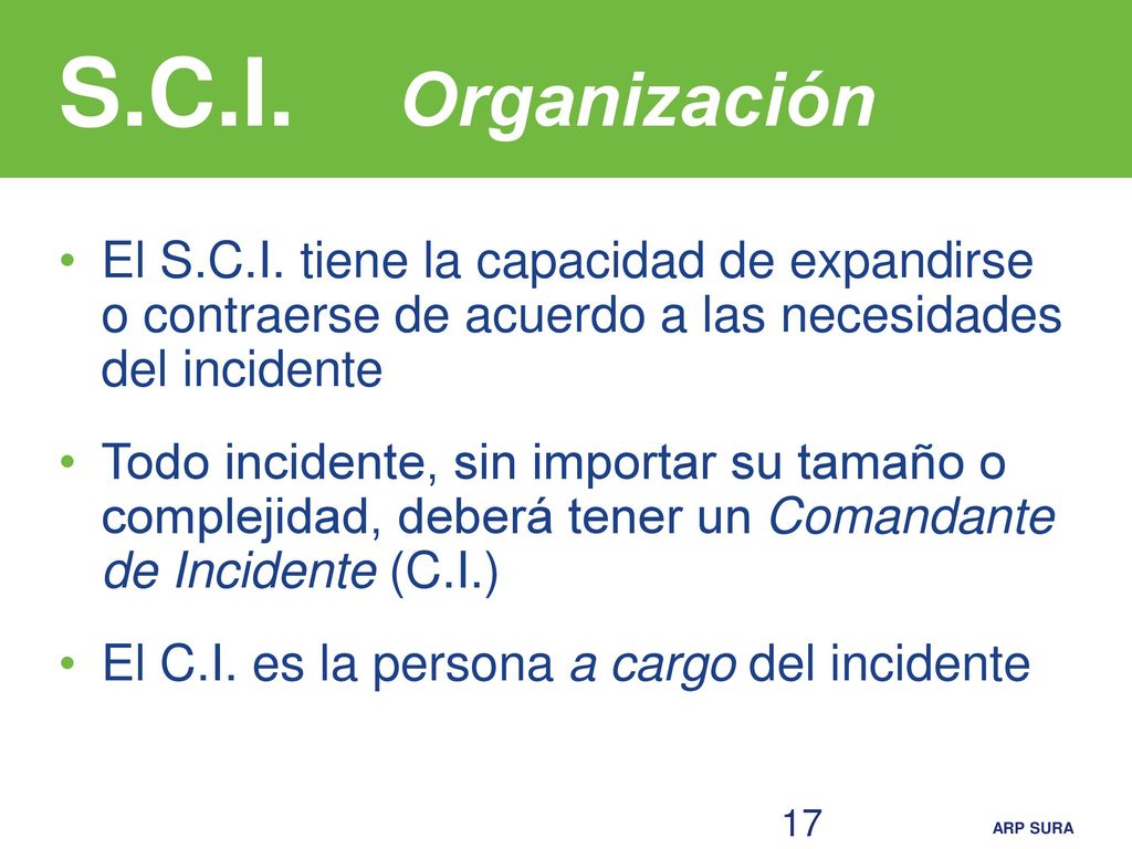 S.C.I. Organización El S.C.I. tiene la capacidad de expandirse o contraerse de acuerdo a las necesidades del incidente.