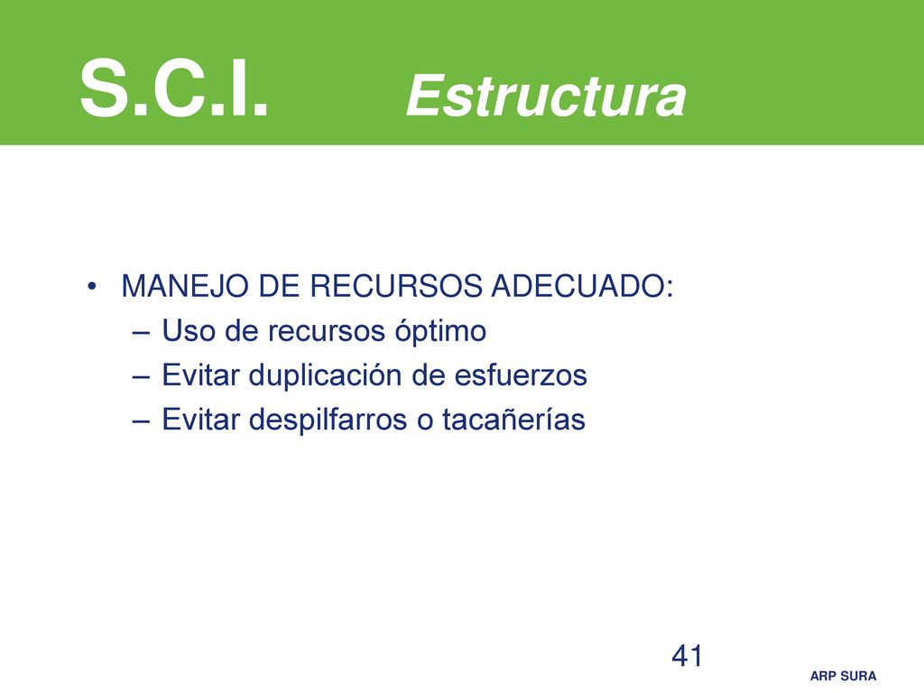 S.C.I. Estructura MANEJO DE RECURSOS ADECUADO: Uso de recursos óptimo