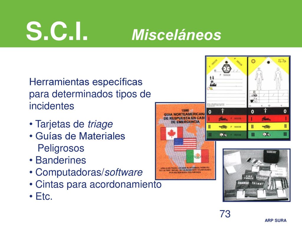 S.C.I. Misceláneos Herramientas específicas para determinados tipos de incidentes. Tarjetas de triage.