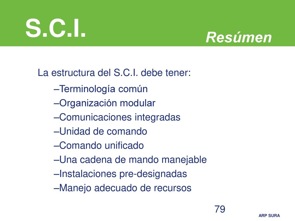 S.C.I. Resúmen La estructura del S.C.I. debe tener: Terminología común