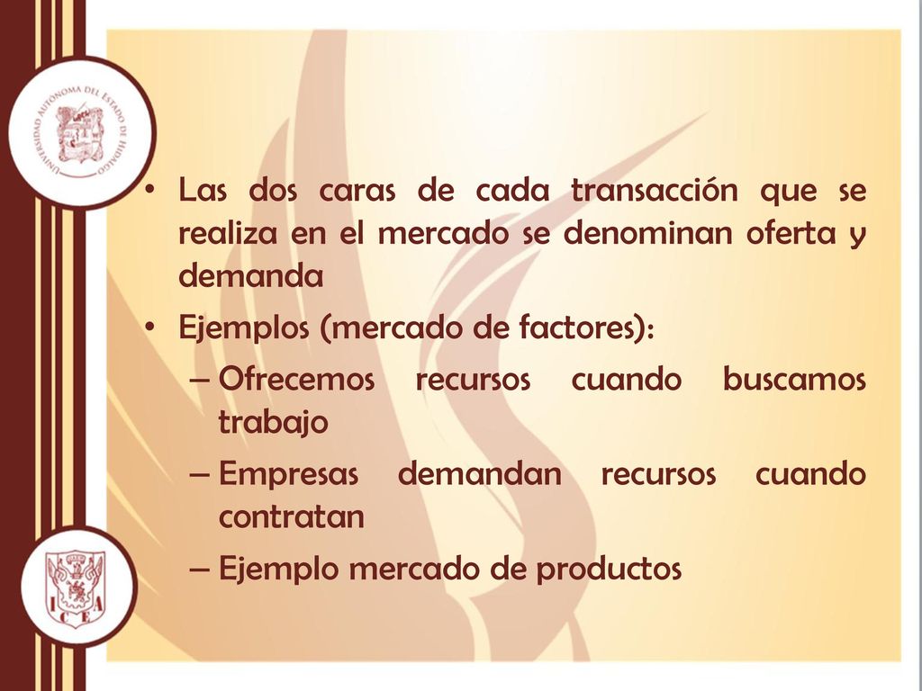 Las dos caras de cada transacción que se realiza en el mercado se denominan oferta y demanda