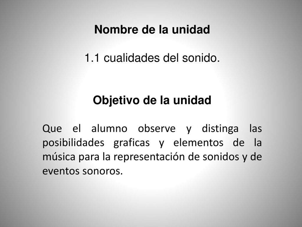 Nombre de la unidad 1.1 cualidades del sonido. Objetivo de la unidad.