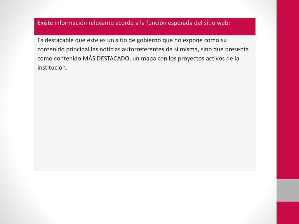 Existe información relevante acorde a la función esperada del sitio web: