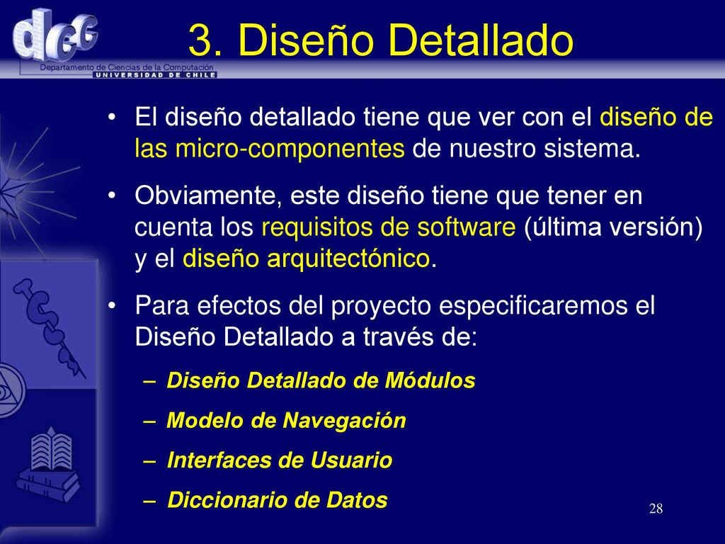 3. Diseño Detallado El diseño detallado tiene que ver con el diseño de las micro-componentes de nuestro sistema.